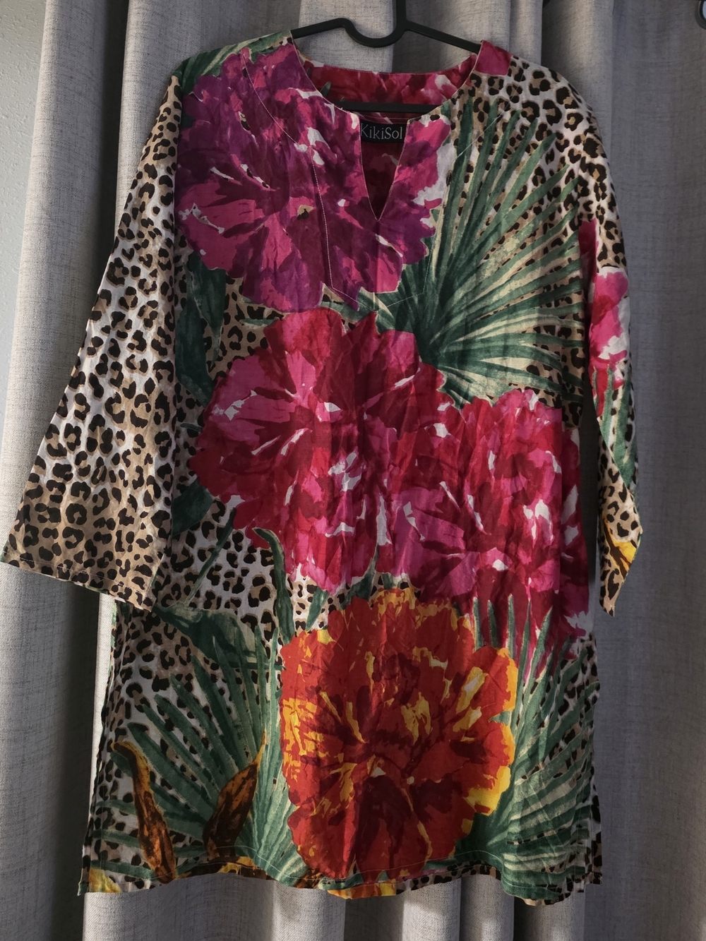KikiSol Floral & Leopard Print Tunic in Fuchsia
